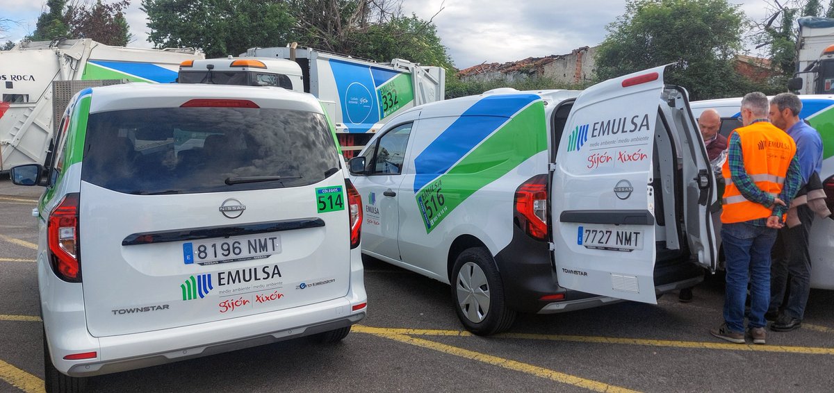 EMULSAGijon's tweet photo. #EMULSA incorpora 5 furgonetas eléctricas @Nissan_ESP Townstar que sustituirán a otras tantas de combustión y mucha antigüedad. Suponen una inversión de 159.080 euros + IVA y sa flota está compuesta por 293 vehículos  (78% diesel, 13% eléctricos y 9% gas) #Gijón #Xixón @gijon https://t.co/zdU5uKhGwx