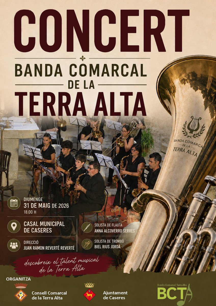canalte's tweet photo. 🗓 #AGENDA 𝗦𝗲 𝗙𝗮 𝗦𝗮𝗯𝗲𝗿 | 📍 #Caseres 🗓 Concert de la Banda Comarcal de la Terra Alta a Caseres. 🙋♀️
El pròxim diumenge 31 de maig, a les 18:00 h, hi ha una...
https://t.co/uxHboegDnG https://t.co/qsa4b3YqjH