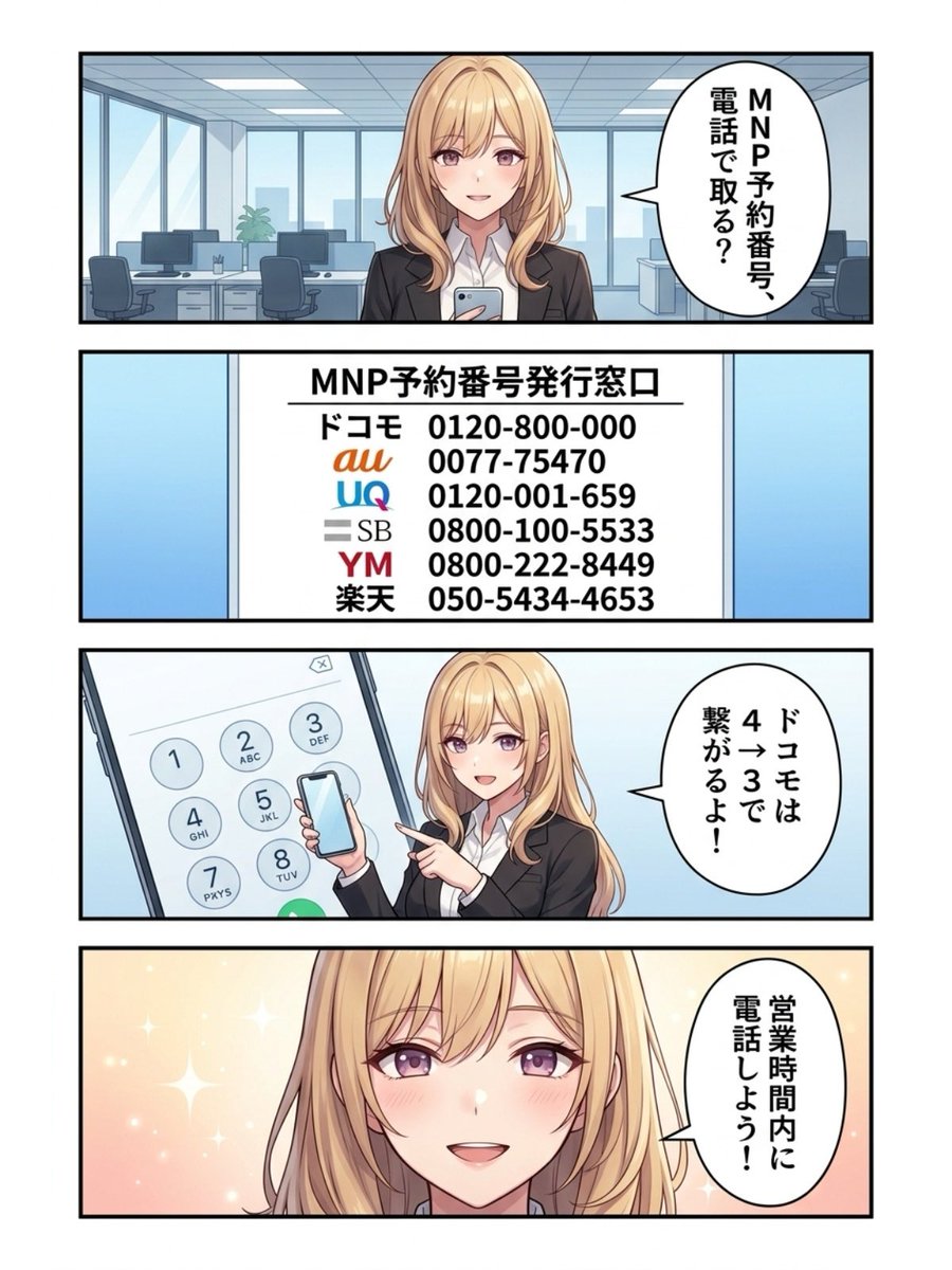 ryuchanpapa2024's tweet photo. 【保存推奨📱】
MNP予約番号 発行窓口まとめ🔥

※WEBで出せない時用
※営業時間 基本9:00〜20:00
※★はMNP窓口直通

🍄ドコモ
0120-800-000
4️⃣→3️⃣

🍊au
★0077-75470

👸UQ mobile
★0120-001-659

🐶ソフトバンク
★0800-100-5533

🐱ワイモバイル
★0800-222-8449 https://t.co/IBASAZsKdJ