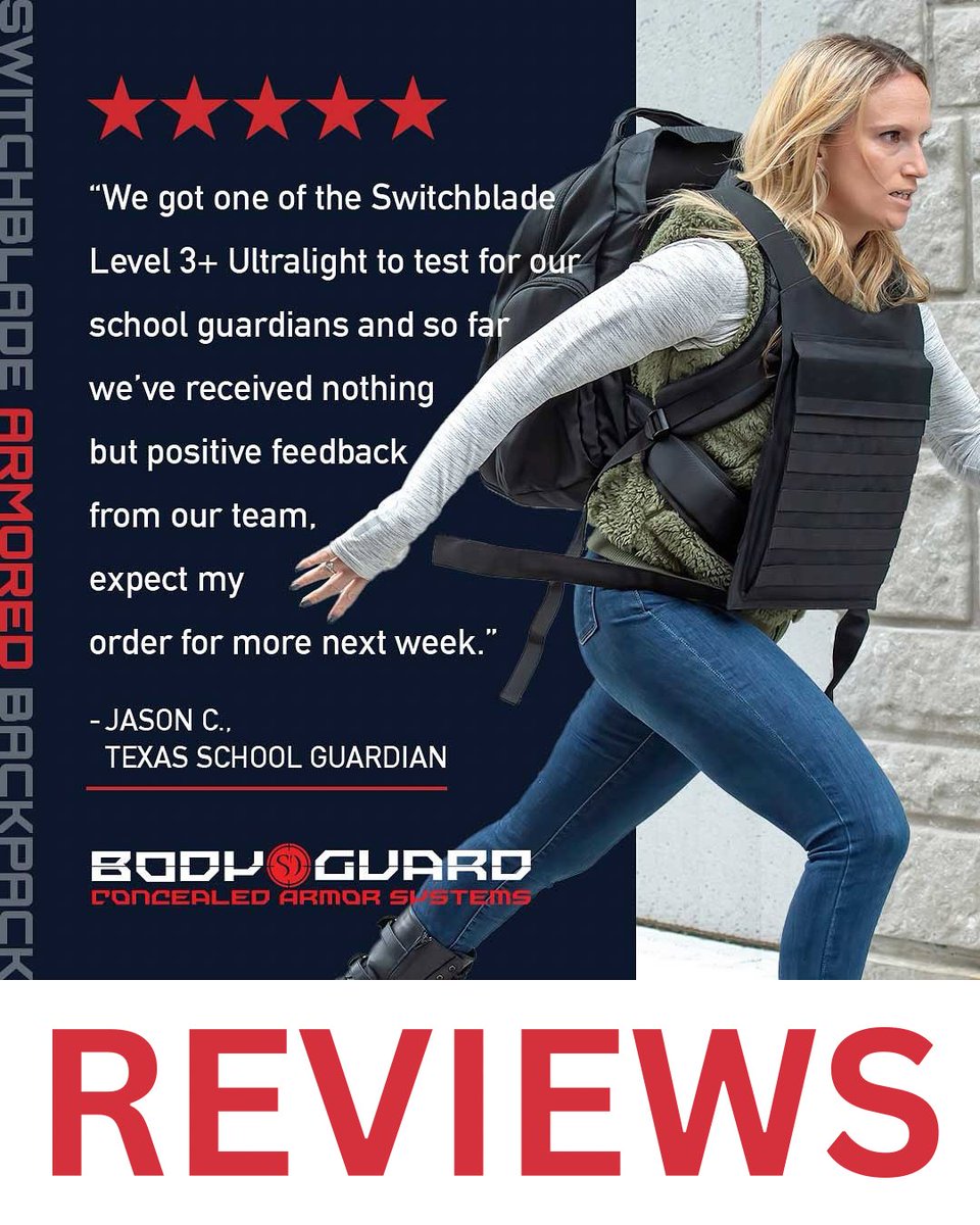 BodyguardArmor1's tweet photo. SCHOOL GUARDIAN ๐๐๐ฌ๐ญ๐ข๐ฆ๐จ๐ง๐ข๐๐ฅโฆ.. See what some customers have to say about Bodyguard Armored Backpacks and Jackets ๐ช๐ผ๐
For more reviews and to purchase go here ๐๐ป https://t.co/kHcqtQ6d3x
ย
To buy go here๐ป๐ป๐ป
https://t.co/7AEnAWbGoI
#bulletproofbackpack #bulletproofbackpack #concealcarryjacket