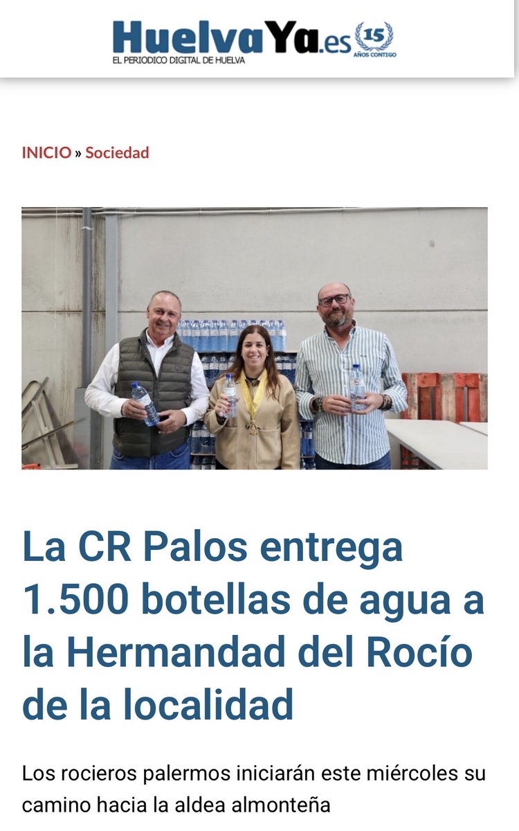 iuhuelva's tweet photo. 💧🤍 CR Palos vuelve a mostrar su compromiso con las tradiciones y con quienes hacen posible el camino hacia la aldea del Rocío.
Hemos hecho entrega de 1.500 botellas de agua personalizadas a la Hermandad del Rocío de Palos  para acompañar a los peregrinos 🐴🌿🙏🍓 https://t.co/2rr3f2rkKV