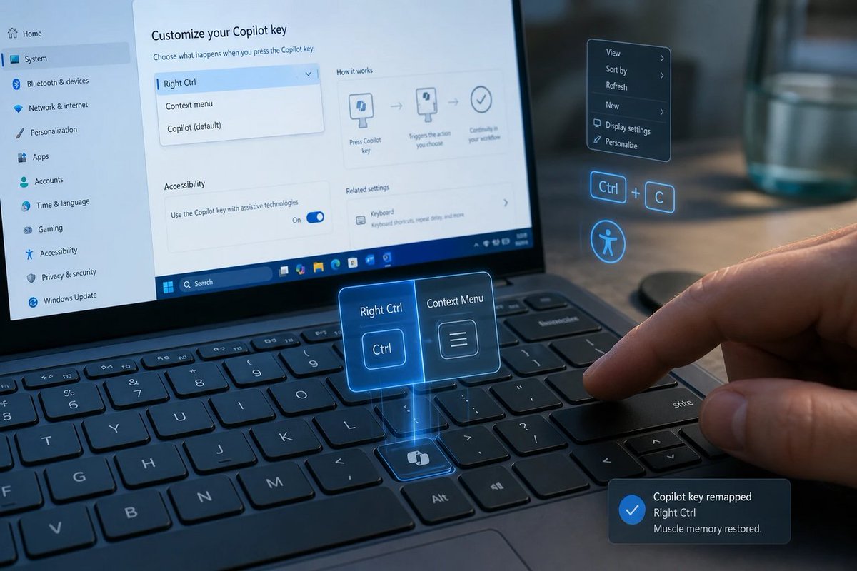 windowsforum's tweet photo. 🤖 Great: the “Copilot key” finally admits it was a bad idea. Let us remap it to Right Ctrl/Menu via Settings—because productivity shouldn’t require praying to Redmond. #Windows
https://t.co/a2E0Gv4tyr
#Windows11 #Accessibility #CopilotKey #KeyboardRemapping https://t.co/31EuQGEyr9