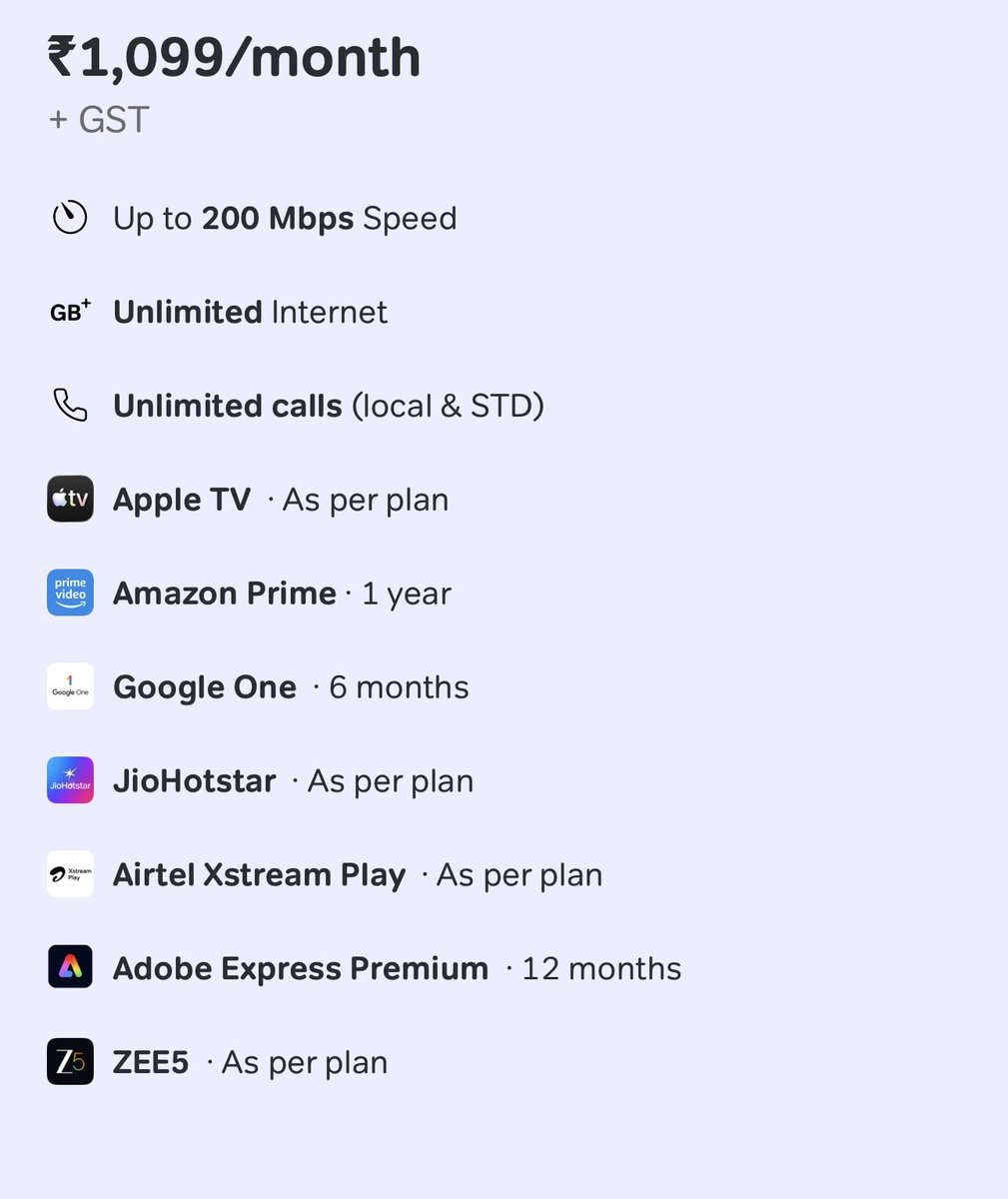 whoadisinha's tweet photo. @airtelindia 
Do you guys really think Indians are fuddduss, what if I am unable to use OTT benefits, why do you think this answer will help??
To my surprise, there are no plans available on 499 or 999, the minimum plan value starts at 599. What an idiot 😂
Please be aware.. https://t.co/s019ODsRUH