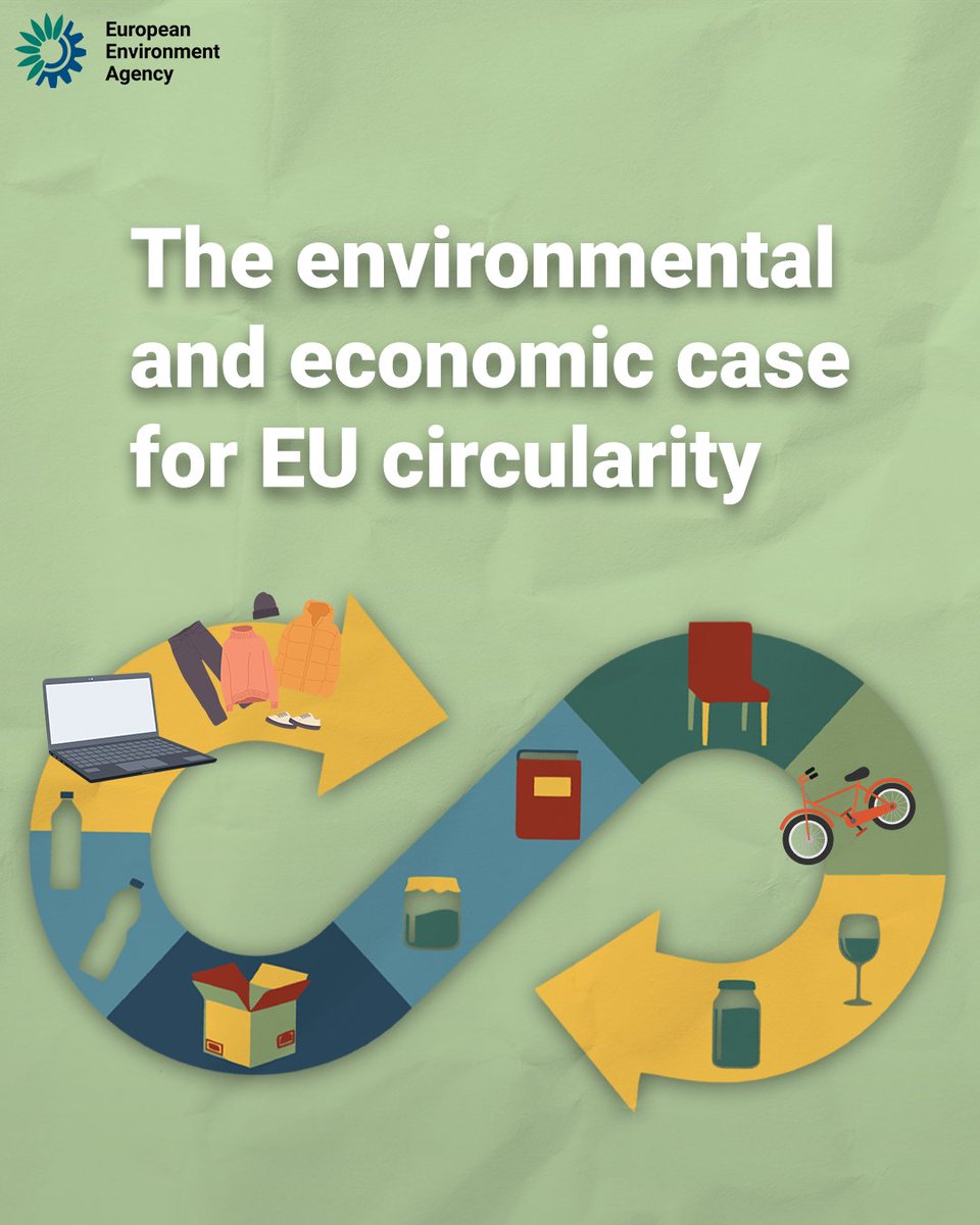 EUEnvironment's tweet photo. 17 circularity actions. Nearly 1 billion tonnes of CO₂ avoided. 19% less pressure on biodiversity. 25% fewer fine particle emissions.
New EEA assessments show a circular EU economy delivers for the environment: https://t.co/vujy9eW4fp https://t.co/TId7RmQcn9