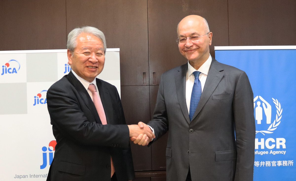 jica_direct_en's tweet photo. #JICA President Tanaka met the UN High Commissioner for @Refugees @BarhamSalih on May 18. 
They shared views on responses to protracted displacement situations, including Syrian refugees and Rohingya displaced persons. https://t.co/tzj7oQc2W2