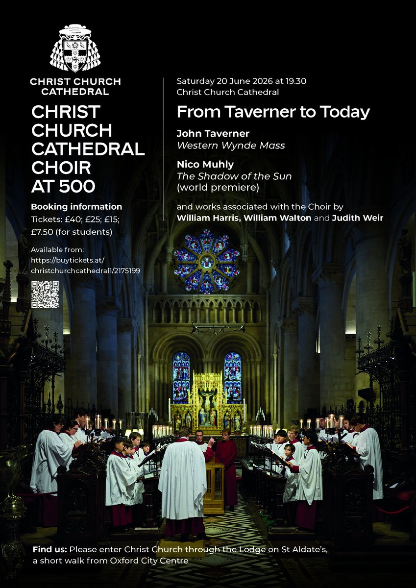 ChChCathedralOx's tweet photo. From Taverner to Today: celebrate 500 years of Christ Church Cathedral Choir with us on Saturday 20 June, including the world premiere of a new cantata by @nicomuhly, 'The Shadow of the Sun'.🎶

Buy tickets now, including a discounted rate for students: https://t.co/xhetkAHayj https://t.co/tswH5hMvi3
