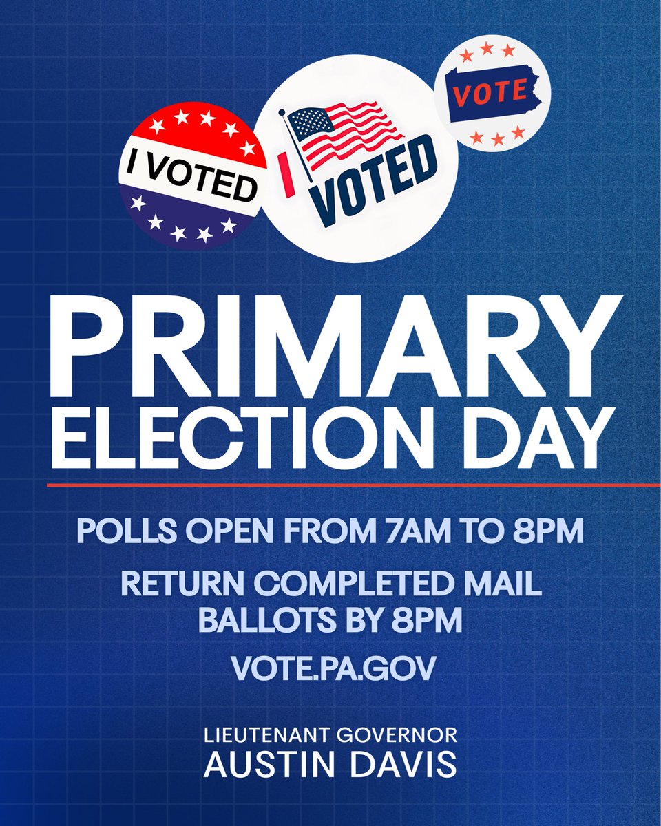 LGAustinDavis's tweet photo. Polls are now open, Pennsylvania!
 
Go to https://t.co/L4iXRaBgs1 to find your polling place and more information about how you can cast your ballot today to have your voice heard. https://t.co/1fvqD2FaPs