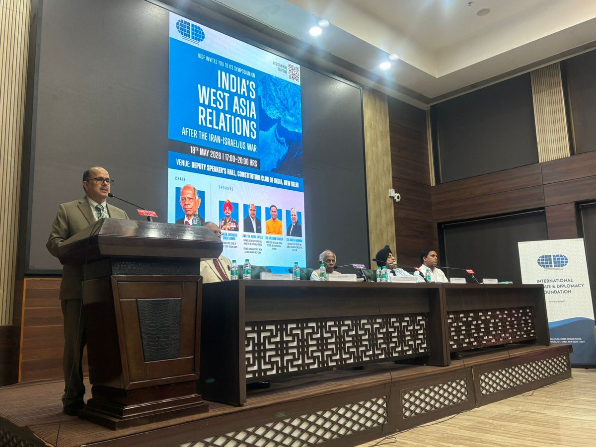 IddfIndia's tweet photo. Highlights from the IDDF Symposium on India’s West Asia Relations After the US-Iran-Israel War held in New Delhi.

An engaging discussion on the evolving geopolitical landscape of West Asia and India’s strategic interests.

@drausaf @OmanEmbassy_Ind @EgyptinIndia 
#IDDF #WestAsia #Geopolitics