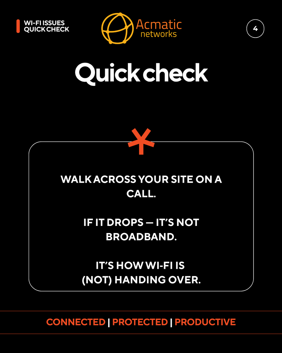 AcmaticNetworks's tweet photo. Experiencing dropped calls when moving around? It's likely not speed—it's roaming. Ensure seamless transitions between access points with a well-designed network. Save time and stay connected effortlessly. #AcmaticNetworks #Connected https://t.co/bDfT97mpeW