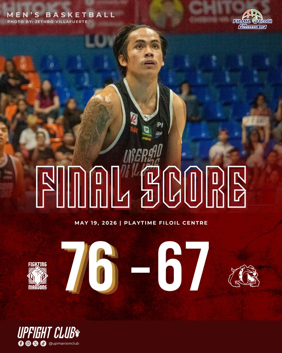 upmaroonclub's tweet photo. NO LETTING UP ✊️

The UP Men's Basketball Team built a huge lead early on, holding off every comeback attempt of the NU Bulldogs to secure their second straight win in #Filoil2026.

#UPFight❤️💚✊🏻 https://t.co/xxNGOPoZC9
