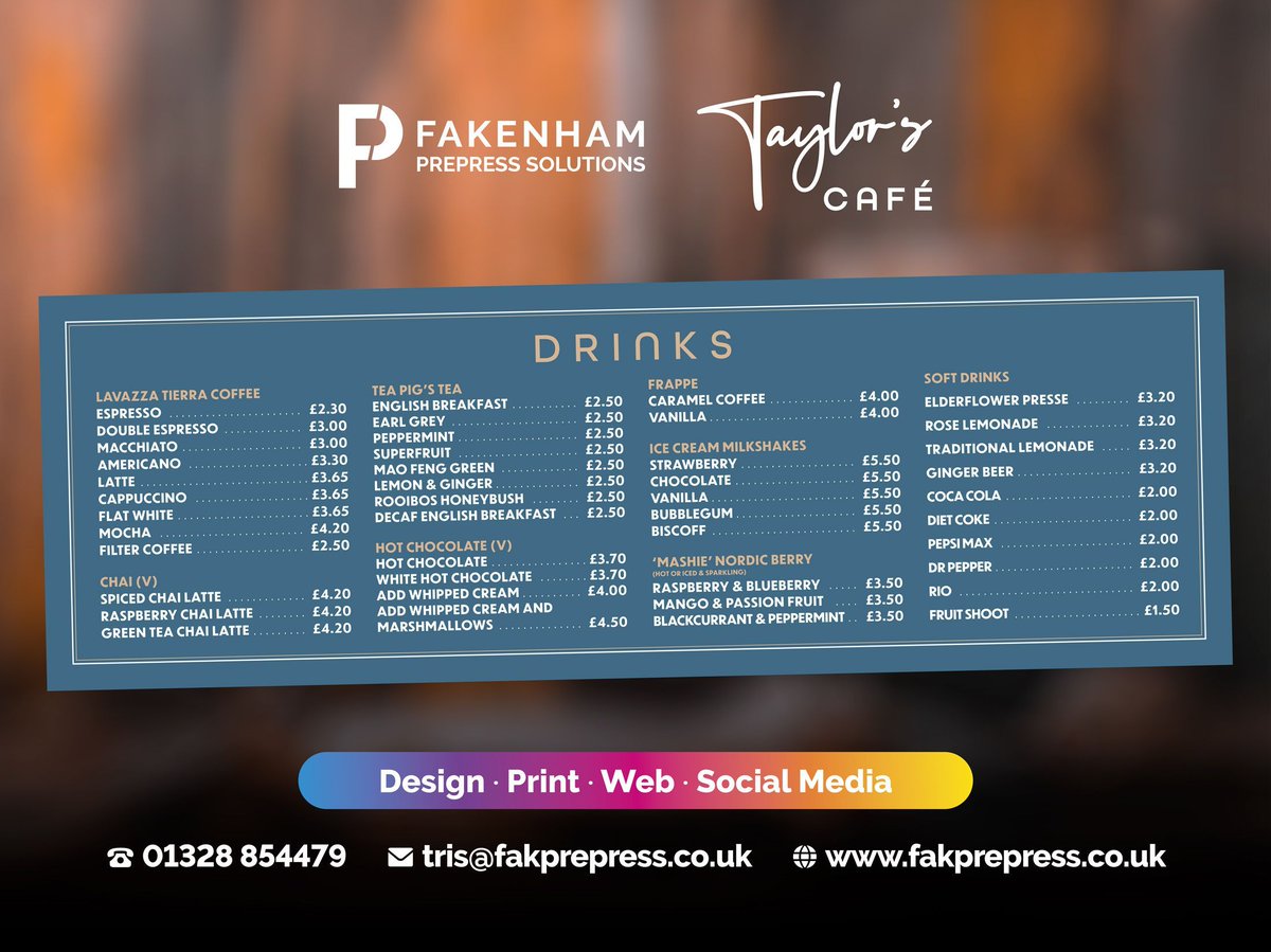 fakprepress's tweet photo. Modern and stylish drinks board designed for Taylor’s Café in Fakenham! 🥤

#websites #webupdates #design #print #branding #logo #advertising #canvas #photo #fakenham #northnorfolk #norwich #norfolk #supportlocal https://t.co/gGXz5WOzvI
