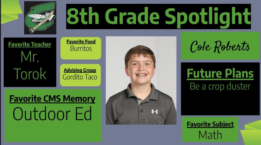 MsMillerCMS's tweet photo. 8th Grade Spotlight
#gr8raiders #OnceARaider
@raidermiddle @cms_mrgordon @mrduplaga_cms @lcasecms @msmillercms https://t.co/UhKMxwFZ7D