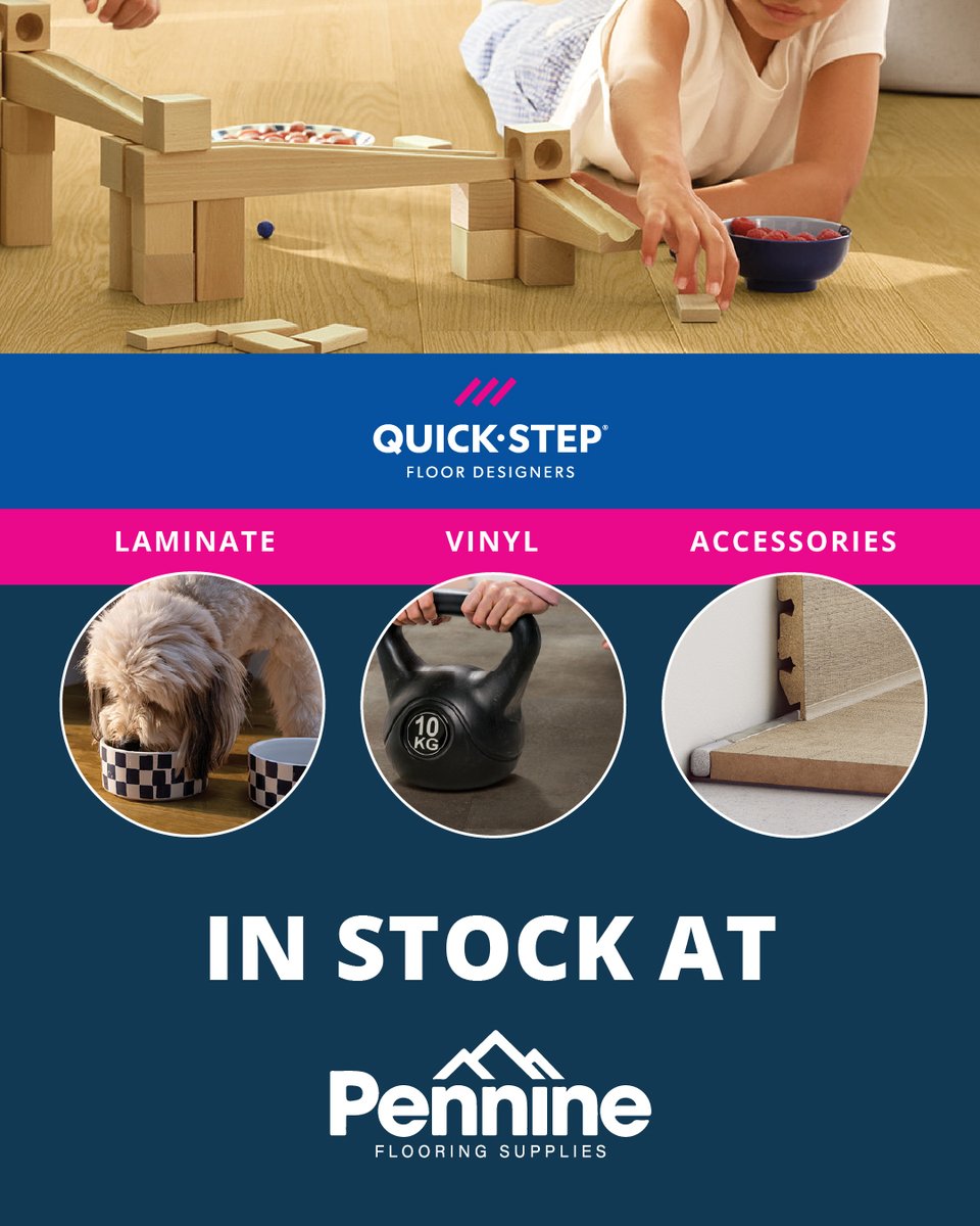 pss_flooring's tweet photo. 📢 QUICK-STEP IN STOCK!

🙌 We’ve got a huge range of Quick-Step #Laminate, #Vinyl and #Accessories ready for #NextDayDelivery ​

👉 CONTACT US:​ 01706 627255​
@flooringpennine
THREE DEPOTS. ONE AMAZING STANDARD OF SERVICE.​
#PennineFlooring #GiveUsAGo #QuickStep #Contractor https://t.co/EOkADwSQTS