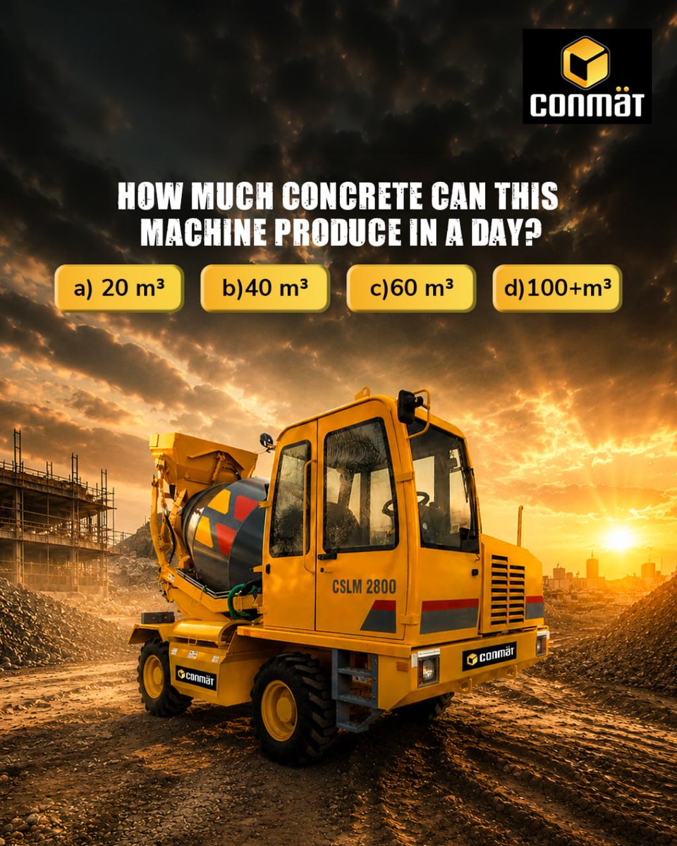 ConmatGroup's tweet photo. How much concrete do you think the Conmat SLM 2800 can produce in a day?

Comment your answer below.

#conmat #answerthequestion #EngagingContent #InteractivePost #SelfLoadingMixers https://t.co/f8CIY9FufS