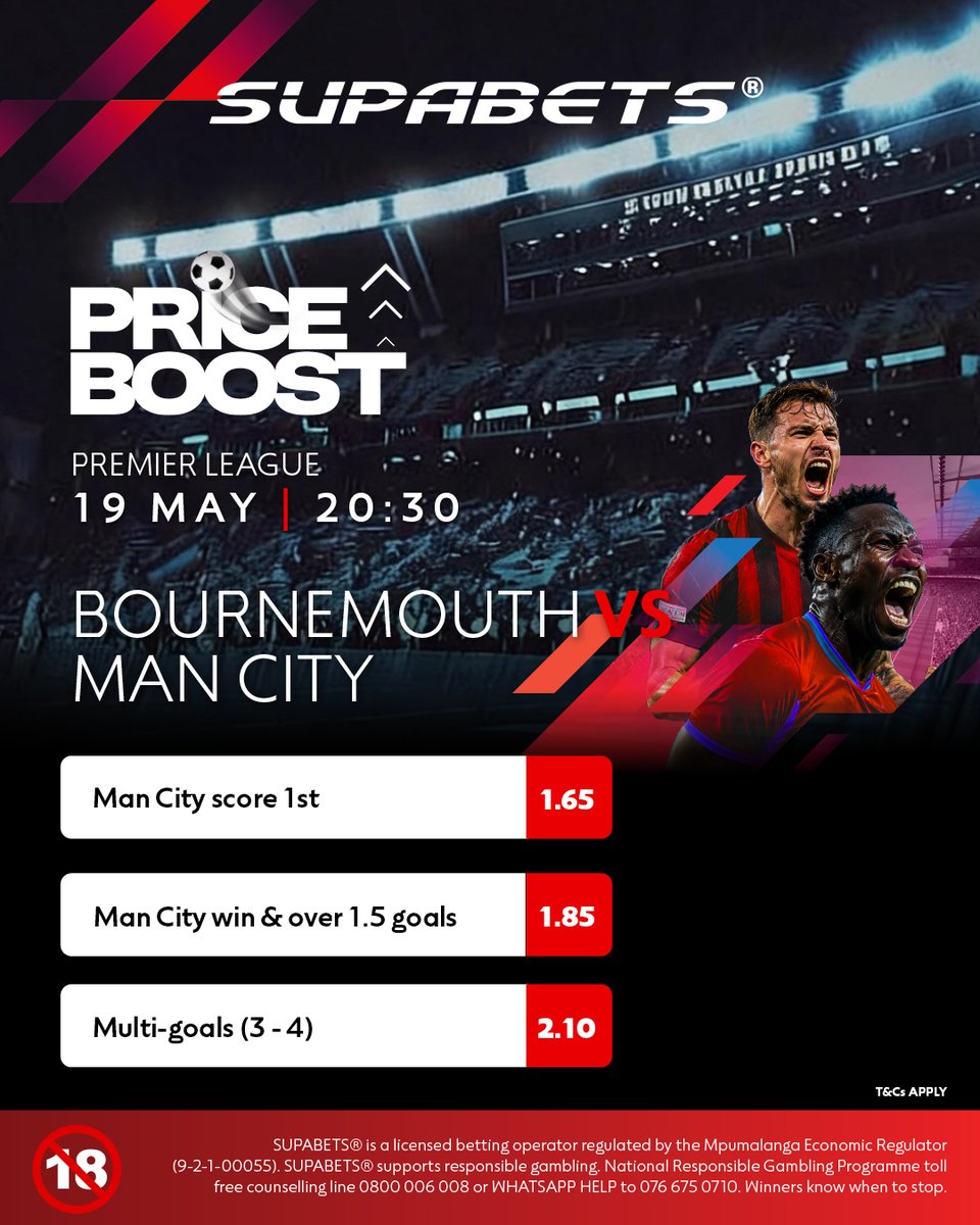 Supabets_mzansi's tweet photo. ⚽THIS IS THE MOST MUST WIN GAME FOR CITY🫡

FOLLOW THE BOOST🚀

👉 https://t.co/a1581cpDRt ✅

#PriceBoost #EPL #BOUMNC #Supabets

18+ / Bet Responsibly https://t.co/Hvbai13Dhv