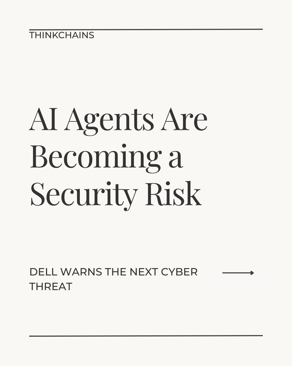 thinkchains's tweet photo. Dell warns AI agents could become the next major cybersecurity risk.

Not because they’re malicious —
because they’re relentless.
The future of security may depend on controlling autonomous AI systems.

#AI #CyberSecurity #TechNews #AIAgents #Technology https://t.co/rfBFLUCLh9