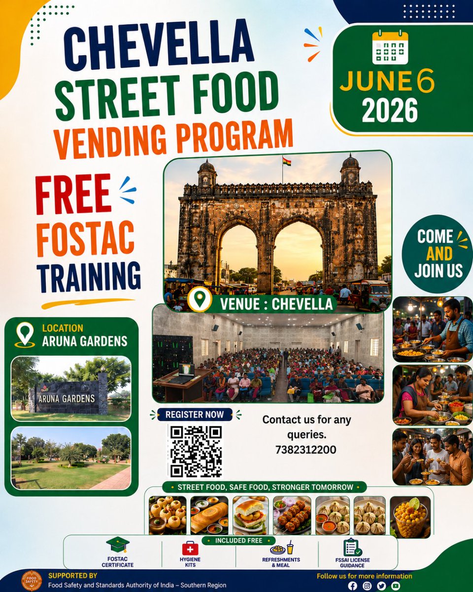 FoodSafety14991's tweet photo. 🍽️ Are you a street food vendor in Chevella? This free training could change your business!
Learn safe food practices, hygiene, and FSSAI guidelines at the Chevella Street Food Vending Program
#Chevella #StreetFood #FoSTaC #FoodSafety #FSSAI #VendorTraining #SafeFood #Telangana https://t.co/AO9FyeH5HL