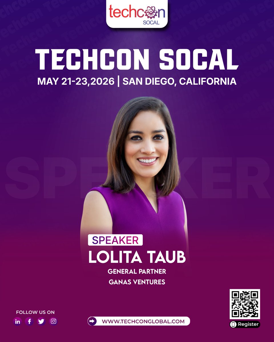 TechCon_Global's tweet photo. 𝟮 𝗗𝗮𝘆𝘀 𝗟𝗲𝗳𝘁 🚀

𝗕𝗮𝗰𝗸𝗶𝗻𝗴 𝗯𝗼𝗹𝗱 𝗳𝗼𝘂𝗻𝗱𝗲𝗿𝘀. 𝗕𝘂𝗶𝗹𝗱𝗶𝗻𝗴 𝘀𝘁𝗿𝗼𝗻𝗴𝗲𝗿 𝘀𝘁𝗮𝗿𝘁𝘂𝗽 𝗲𝗰𝗼𝘀𝘆𝘀𝘁𝗲𝗺𝘀.

We are excited to welcome Lolita Taub, General Partner at Ganas Ventures, 𝗮𝘀 𝗮 𝘀𝗽𝗲𝗮𝗸𝗲𝗿 𝗮𝘁 𝗧𝗲𝗰𝗵𝗖𝗼𝗻 𝗦𝗼𝗖𝗮𝗹 𝟮𝟬𝟮𝟲.

Lolita is a venture capitalist focused on pre-seed and seed-stage, community-driven startups across the U.S. and Latin America, with 100+ startup investments across her career.

At TechCon SoCal 2026, founders, investors, operators, CXOs, and innovation leaders will gather in San Diego, California, to explore capital, emerging technology, strategic partnerships, and startup growth opportunities.

From venture insights and investor networking to startup showcases and expert-led sessions, this is where the next generation of companies gets seen, funded, and connected.

For founders ready to scale and investors looking for what’s next, TechCon SoCal is the room to be in.

𝗥𝗲𝗴𝗶𝘀𝘁𝗲𝗿 𝗻𝗼𝘄: https://t.co/drUEvgbEcy

#TechConGlobal #TechConSoCal #InvestmentConference #SanDiegoTech #StartupEcosystem