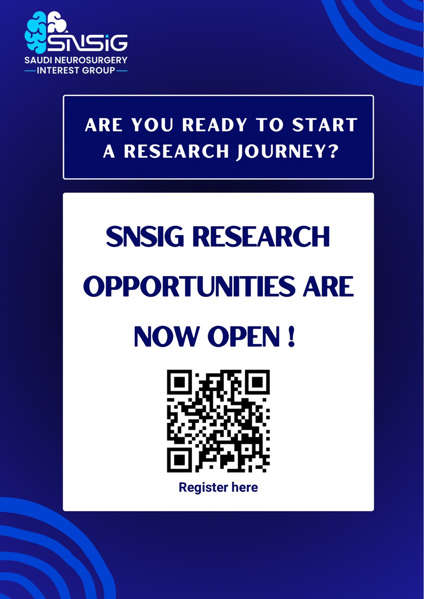 Saudi_NSIG's tweet photo. The Saudi Neurosurgery Interest Group is pleased to announce exclusive research opportunities for aspiring neurosurgeons 🧠✨
 
- Applications close on May 31st 🗓️

Apply now!
🔗 https://t.co/zj47VxkFnN https://t.co/2KxGOgtetI