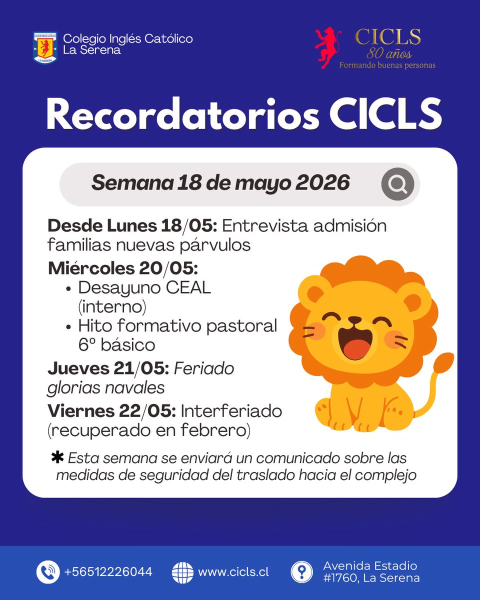 CICLS1946's tweet photo. ¡Ya es mitad de mayo! Aquí les dejamos los recordatorios CICLS de la semana. 🦁⭐️ https://t.co/IPzaFpeq04