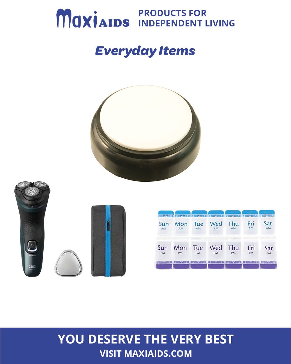 MaxiAids's tweet photo. Little things that make the morning routine a whole lot easier. 🌅
🪒 Philips Norelco Shaver
💊 AM/PM Weekly Pill Planner XL
⏰ XL Button Talking Alarm Clock

Link in bio!

https://t.co/1FYwfQpPLV

#MaxiAids #IndependentLiving #AdaptiveLiving #DailyLiving #AccessibilityMatters https://t.co/aehlkk44mN