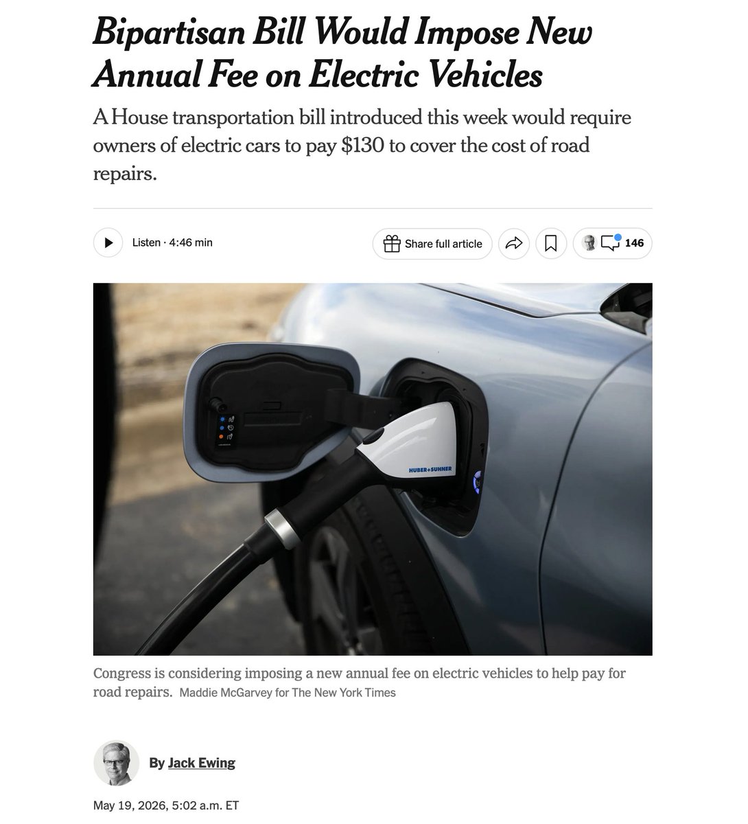 JunkScience's tweet photo. EV owners should pay a fee equating to the gas tax – but it should be higher than $130 per year. The average gas tax paid by US drivers is on the order of $260-$300/year per @grok.

https://t.co/5eQZ3QNqo4 https://t.co/t465ZHMkg9