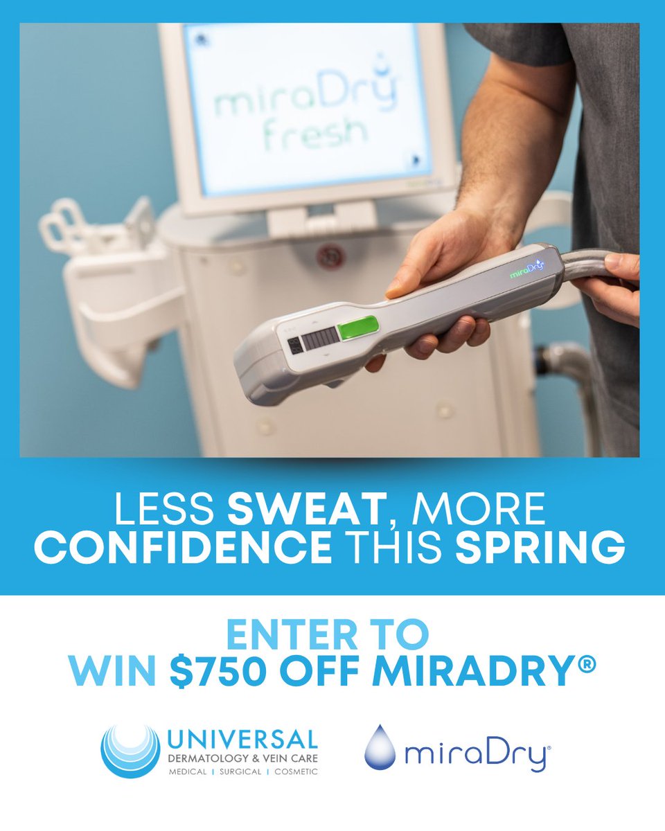 universalderm's tweet photo. This May, enter our spring raffle for a chance to receive a gift basket and treatment for only $1,200, a savings of $750! miraDry® is designed to permanently reduce underarm sweat and odor.

Submit your entry at https://t.co/0Fy1bKO1jd. https://t.co/phQKvlbK6y
