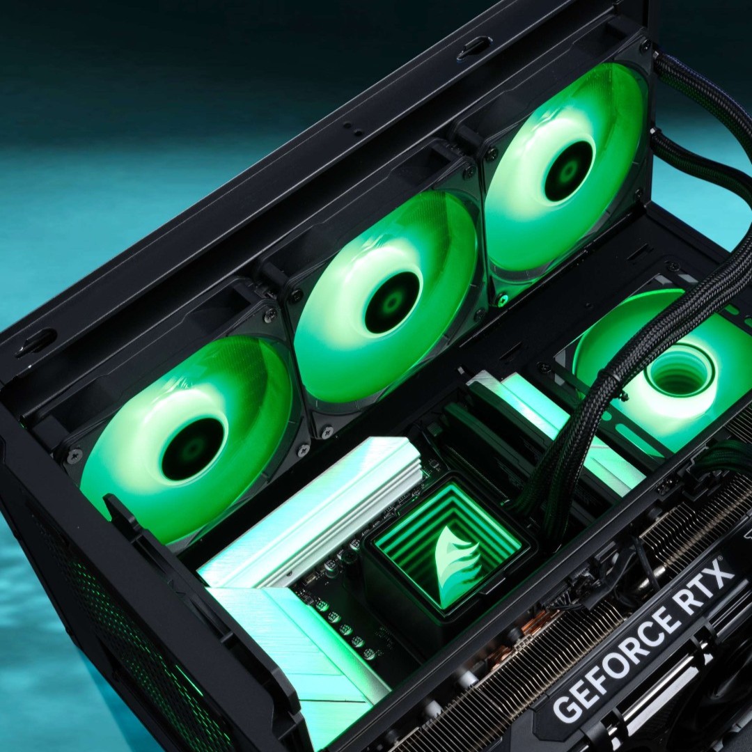 SharkoonNews's tweet photo. Summer is slowly rolling in — but luckily, cooling is on the way. 😎❄️
With the new Sharkoon S100 ARGB, your system stays cool even on the hottest days. 🔥✨

#Sharkoon #S100ARGB #AIO #Watercooling #GamingPC #ARGB #PCBuild #PCGaming #InfinityMirror https://t.co/d9A9FacE76