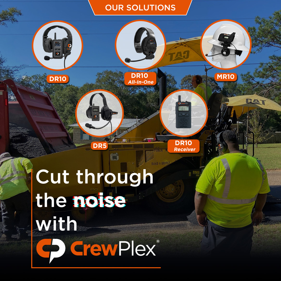 CrewPlex's tweet photo. On a paving or milling crew, you know how loud the job site gets—and how hard it is to communicate. CrewPlex headsets cut through the noise to keep your team in sync. Built for tough environments and any crew size. Get started: https://t.co/K4Qh86zGYQ https://t.co/RWQEma5ZTl