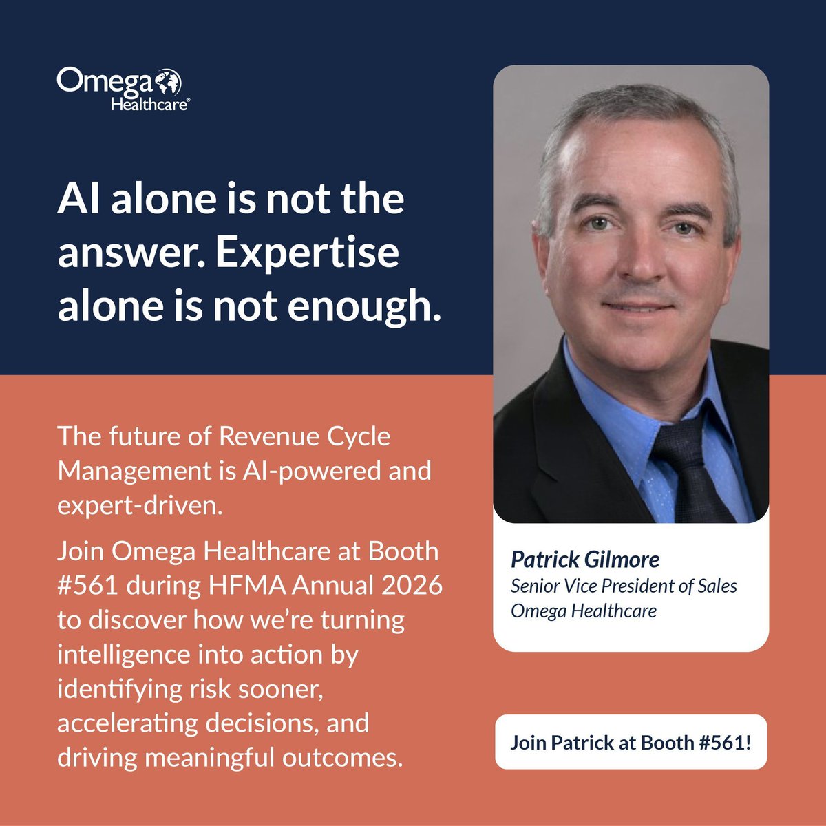 Omega_HMS's tweet photo. AI alone is not the answer. Expertise alone is not enough.

Join Omega Healthcare at Booth #561 during HFMA Annual 2026, June 7–10, in National Harbor, Maryland. Discover how AI-powered, expert-driven Revenue Cycle Management is helping organizations identify risk sooner, accelerate decisions, and drive meaningful outcomes.

#OmegaHealthcare #HFMAAnnual2026 #Healthcare #AI #RevenueCycleManagement #HealthIT #HealthcareFinance #Omegahms