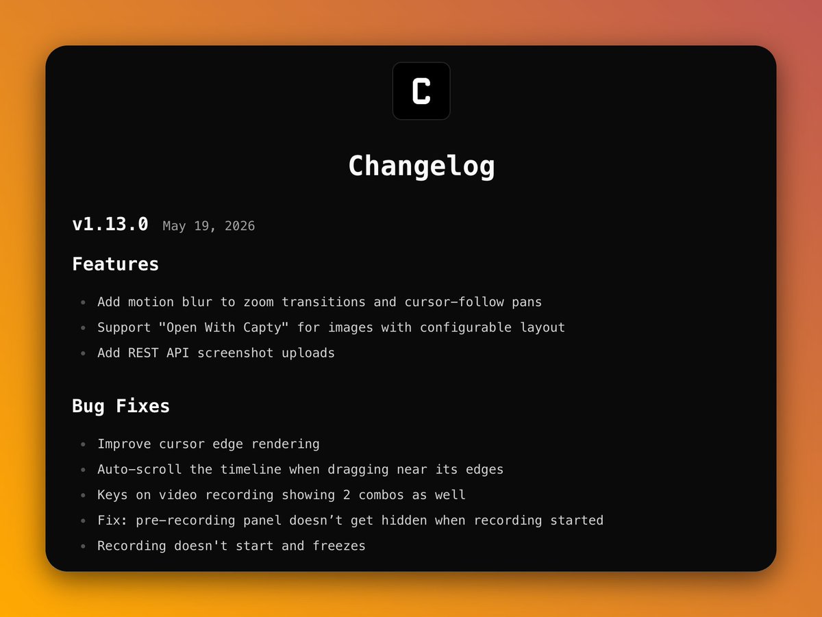 capty_app's tweet photo. Capty 1.13.0 is out! 🚀
Now you can self-host your own cloud dashboard to upload capty screenshots 👇 https://t.co/pRNsgbE7Ux