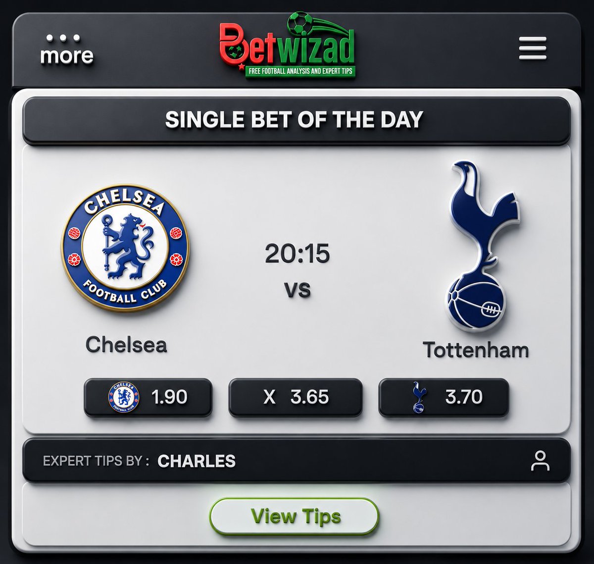 BetwizadTips's tweet photo. π₯ ONE GAME. ONE SHOT. ONE CASHOUT. π°β½
Todayβs Betwizad Single Bet of the Day is too hot to ignore! π¨
Get it on https://t.co/jGiWxZP5Ub ππ₯
π°Bet Responsibly
#BetwizadTips #winningmindset #FreeFootballTips https://t.co/K6ZIGBBaT7
