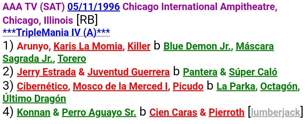 RobViper's tweet photo. The Triplemania IV-A show in Chicago you got vs the lineup that was advertised. Look at that rudo team in the trios match. 😅 https://t.co/mY6RArcc18