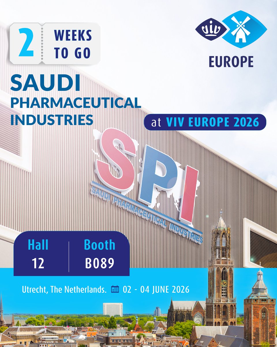 SaudiPharmaInd's tweet photo. 2 Weeks to go @VIVworldwide 
We are pleased to announce our participation.
📍 Utrecht, The Netherlands
🗓️ 02 – 04 June 2026
📍 Hall 12 | Booth B089
to explore our growing portfolio and discuss opportunities for collaboration.
We look forward to meeting our partners.
#VIVEurope https://t.co/uLEVYDkRjH