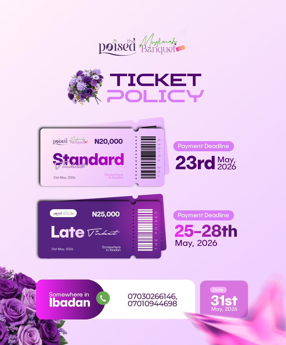 The_Poised_'s tweet photo. The clock is ticking, and the excitement is building!!!😌🥹

Don’t wait till the last minute to secure your seat at the most anticipated gathering of sisterhood, warmth, and halal fun.🧕💜

📌 Standard Ticket — ₦20,000
Available till 23rd May https://t.co/L8nMnjpx05
