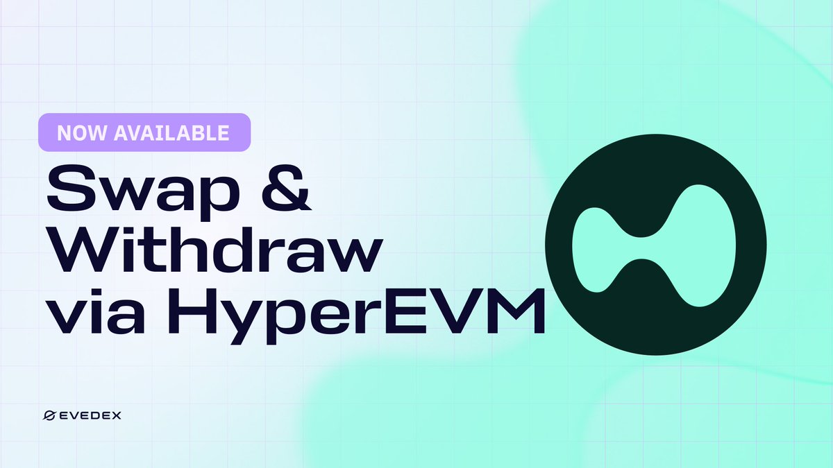 EVEDEX's tweet photo. EVEDEX x HyperEVM (@HyperliquidX) routing is live.

Swap HYPE, ETH, USDC and and other supported tokens from HyperEVM into Eventum, right on the exchange. Instant withdrawals are open too.

Take this as your sign. ✨ https://t.co/f8t3qqh1cv