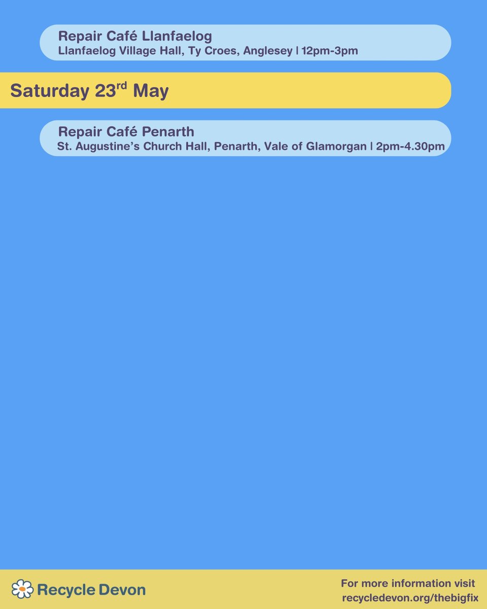 RecycleDevon's tweet photo. The Big Fix 2026 continues with even more repairs this week! 🤩

Take a look at this week's events taking place across the UK  👇

To find more events happening throughout the month, head to: https://t.co/MnYThVcnCY

#thebigfix #repaircafe #reuse https://t.co/9d9sVSMqZ0