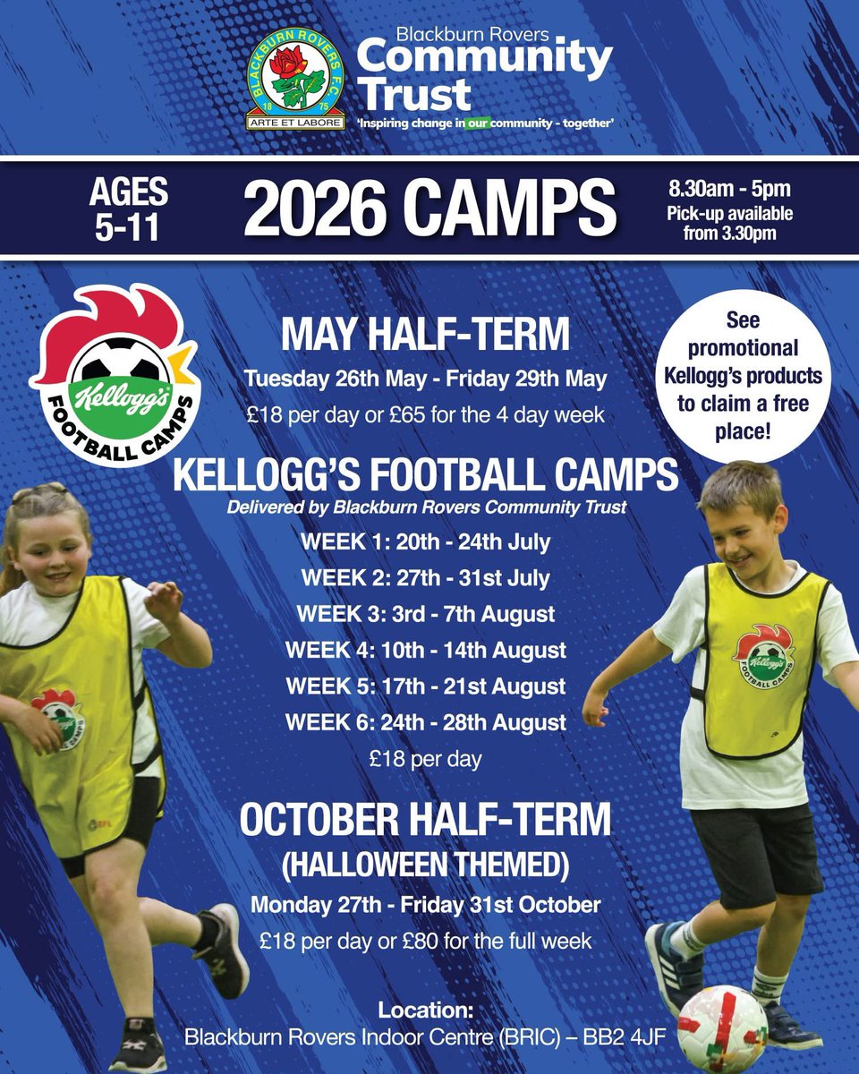 BRFCTrust's tweet photo. ⚽️ May Half-term Football and Gaming Camp ⚽️

If you’re looking for something fun and exciting for your little ones to do over the May half-term, why not book them on our popular Football and Gaming Camp, here at Ewood Park. 

✅ Qualified Coaches 
⚽️ Indoor Football Pitches
🏅 Competitions
🏟️ Ewood Park
🎮 Consoles - EA Sports
📆 Tuesday 26th - Friday 29th May
⌚️ 8.30am - 5.00pm (early pick ups available)
💷 £18 per day or £65 for all four days
✍️ https://t.co/BOMUM9HUWd

@Rovers | @EFL_Community | #brctfootballcamp