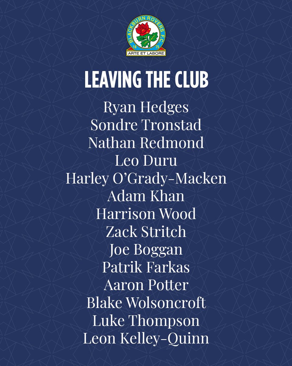 Rovers's tweet photo. 📄 Following the conclusion of the 2025/26 season, we can confirm our retained list.

We’d like to thank all players leaving the club for their contributions during their time at Ewood Park and wish them all well in their future careers 💙

#Rovers 🔵⚪️