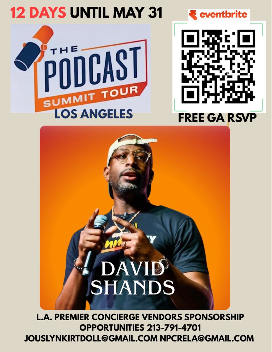 det2la's tweet photo. Free RSVP Evenbrite Podcast Summit Tour LA  May 31  #podcast #podcastsummit whoisjaykayy themanywigspodcast leelegance https://t.co/igWHqoJgKZ
Join us for an unforgettable afternoon of podcasting,  PRODUCER #DavidShands @socialproofpodcast 
#DonniWiggins https://t.co/XjqgcZVKy1