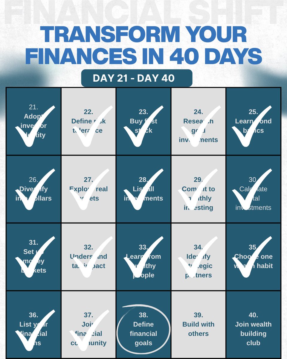 pstshegz's tweet photo. Day 38: Define your financial future clearly.

If you don’t define it, you can’t build it.

#40DayFinancialShiftChallenge #SegunAderibigbe https://t.co/fTSzv5Jp2t