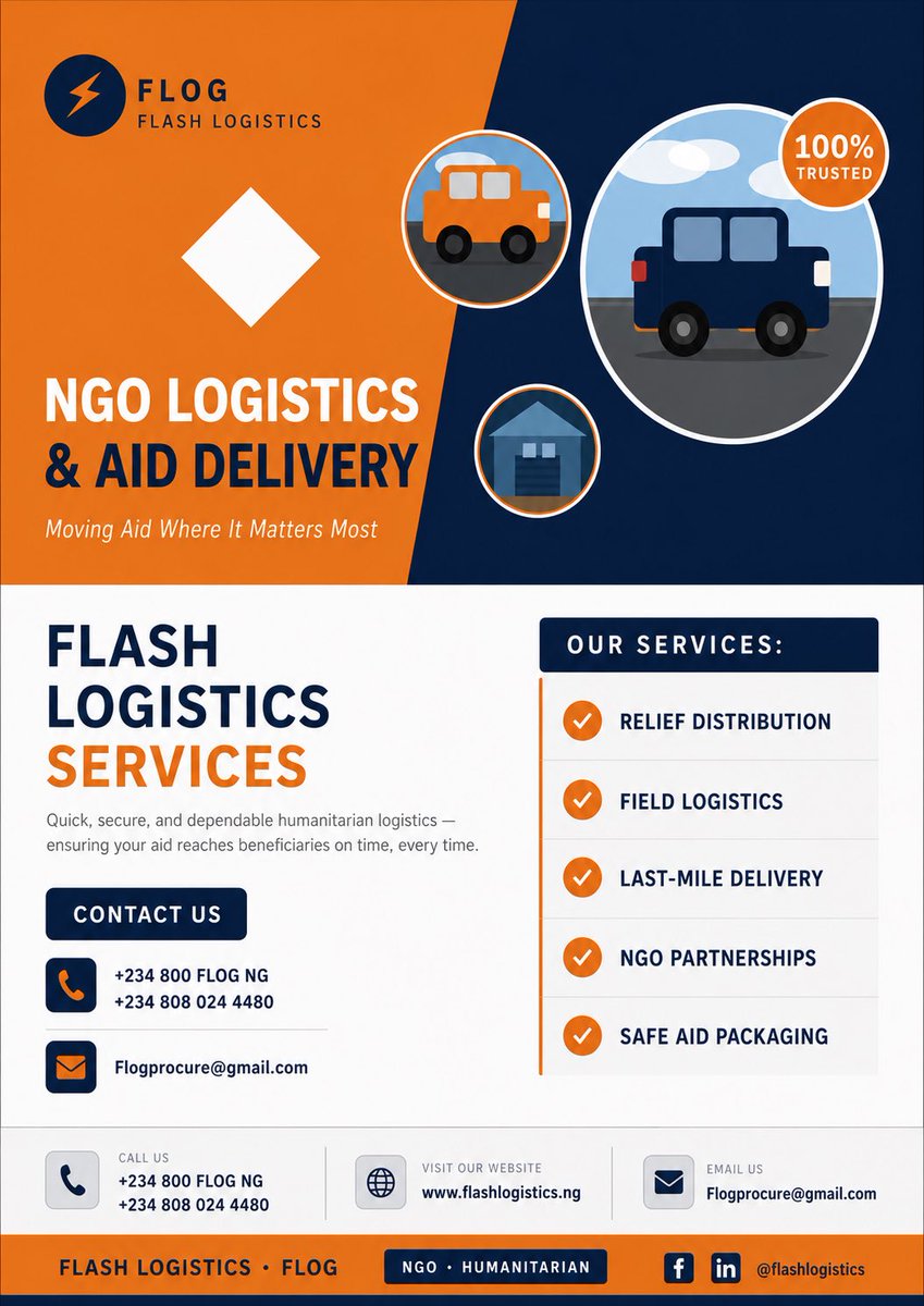 FlogHQ's tweet photo. FLOG is built to move. We deliver essential aid, relief supplies, and humanitarian support to the communities that need it most. Fast. Reliable. Purpose-driven. ⚡

#FlashLogistics #FLOG #NGOLogistics #HumanitarianAid #LastMileDelivery https://t.co/2lWV9w4xkT