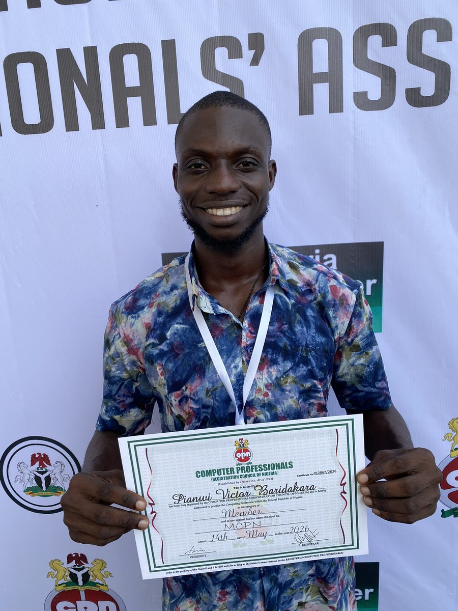 victorpianwi's tweet photo. I am honored to have attended the 2026 Information Technology Professionals Assembly of the Computer Professionals Registration Council of Nigeria (CPN) last week at Abuja and I’m proud to be officially inducted into the body. https://t.co/Lzi40TlAdr