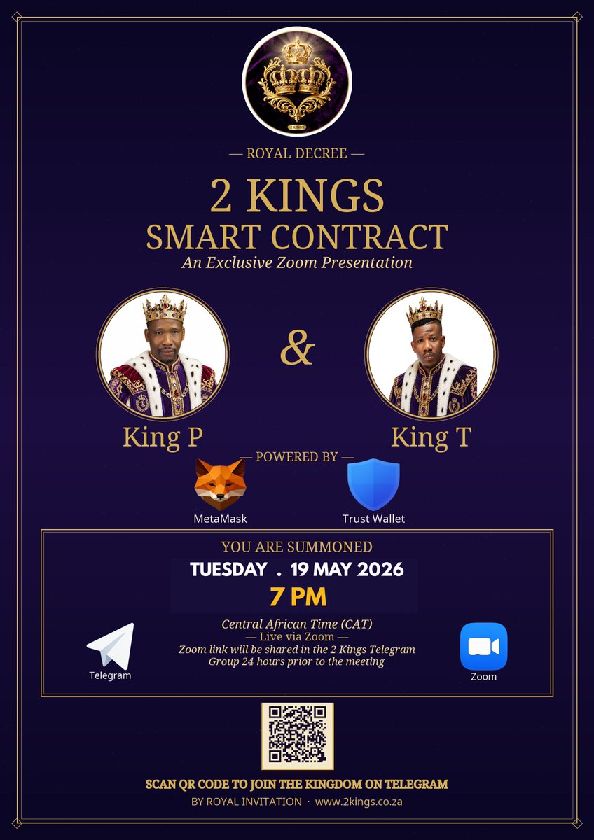 petermantu's tweet photo. 👑 By Royal Decree of 2 Kings ⚜️

The Kingdom of 2 Kings hereby summons visionaries, leaders, and Kingdom builders to attend the upcoming  Royal Assembly.

📅 Date: EVERY TUESDAY
🕖 Time: 19:00 — Johannesburg (CAT)

Join the Official 2 Kings Telegram:
https://t.co/nIa0AoYaUV https://t.co/nszWAxVsDu