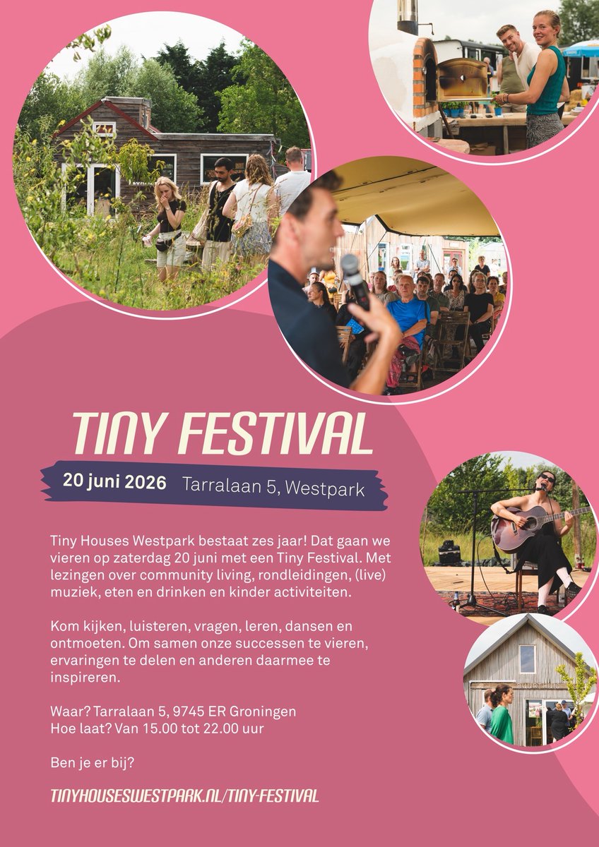 IKouwenhoven's tweet photo. #Tinyhouses #Westpark #Groningen bestaat 6 jaar! π₯³ Gaan we vieren met een #TinyFestival op 20 juni van 15.00 tot 22.00 uur. Heerlijke muziek, drankjes, hapjes en speciale aandacht voor het wonen in een community. Zorg dat je er bij bent! https://t.co/SSfCLDtxhN