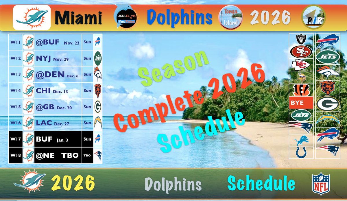 TongaIsland312's tweet photo. Complete MIAMI Dolphins 2026 - 2027 NFL Schedule!

https://t.co/BGMwO7Jgqf https://t.co/XdXHVMVOxM