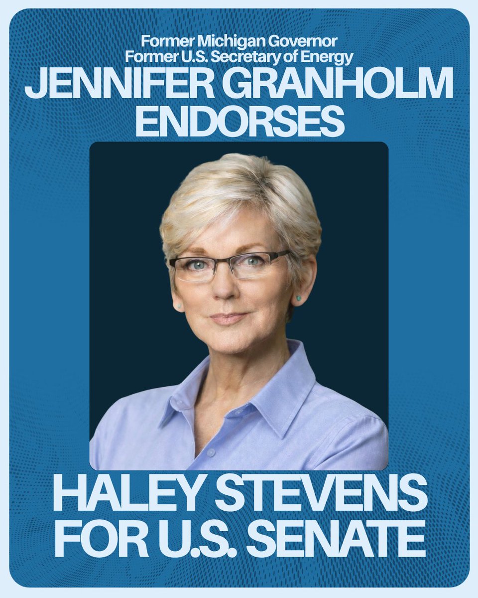 HaleyforMI's tweet photo. I’m honored to have the endorsement of former Michigan Governor and Secretary of Energy, Jennifer Granholm!

Governor Granholm has been an incredible leader for our state. That’s why it’s an honor to have her on Team Stevens as we fight to make sure Michigan stays blue. https://t.co/lOKHul9D3H