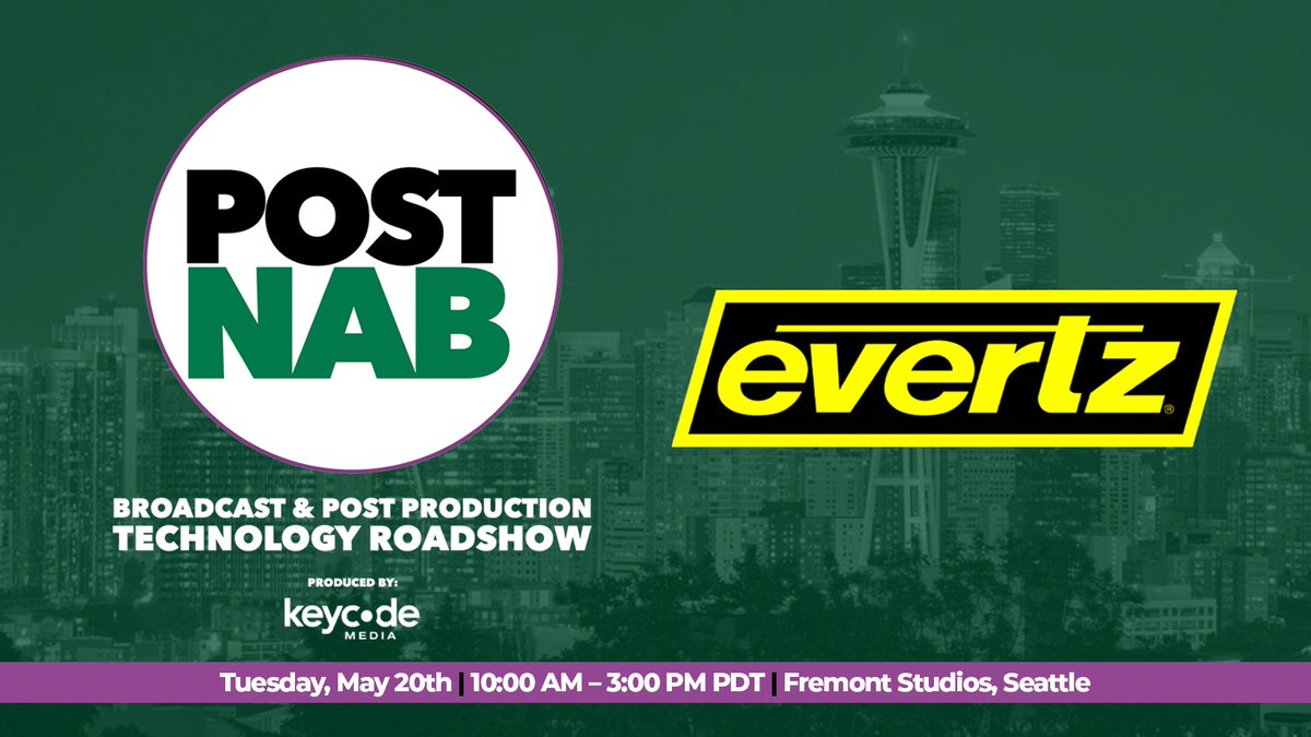 EvertzTV's tweet photo. Hello Pacific Northwest, are you ready? 🚨 The @KeyCodeMedia #PostNAB Roadshow kicks off TOMORROW! Get hands-on with the latest tech &amp; media workflows fresh from #NAB2026 

📍 Fremont Studios  
🗓️ Tuesday, May 20  
🕙 10AM – 3PM PDT 
RSVP: https://t.co/0JUu14TViV https://t.co/vBL2eiRouZ
