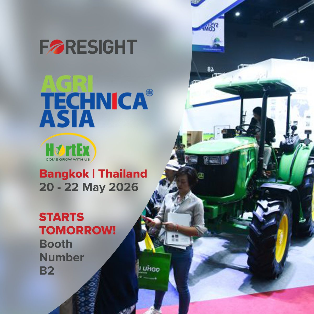 ForesightAuto1's tweet photo. Tomorrow's the day! Joining other global manufacturers, technology providers, and experts, the Foresight team will be in attendance. Let's talk about autonomous farming and advanced 3D vision systems. 

#AGRITECHNICAASIA2026 #ATA2026 #AutonomousAgriculture #AutonomousFarming https://t.co/W0ksgsbdcF