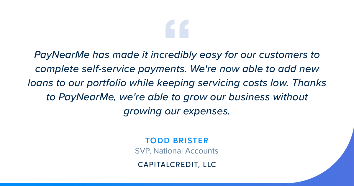 PayNearMe's tweet photo. Capital Credit, LLC makes it easy for their customers to pay through self-service channels by partnering with PayNearMe, all while keeping their servicing costs low!

#selfservice #payments #testimonialtuesdays https://t.co/YspDW7ycxc